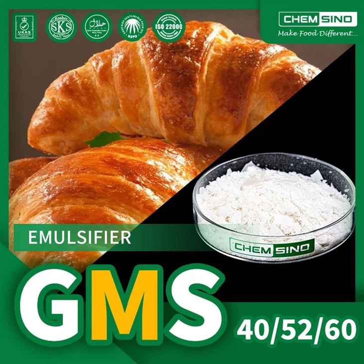 Izmantots kā emulgatori Glicerola monostearāts GMS 52 pulveris, CAS Nr.{1}}